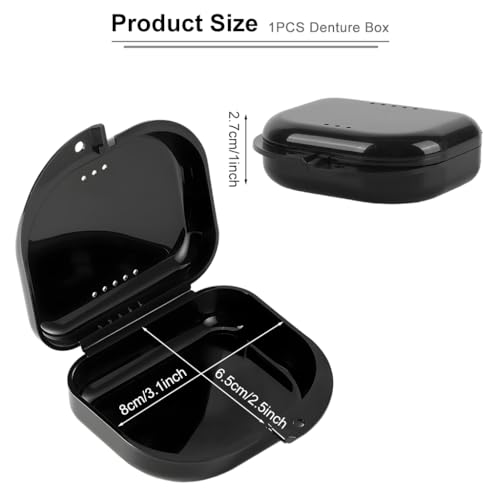 Image of Zibuyu Black Dental Orthodontic Teeth Aligner Case, Slim Denture Box | Vent Holes, Retainer Case Mouth Guard Storage Container for Home Office Travel, Durable Portable Hygienic Design