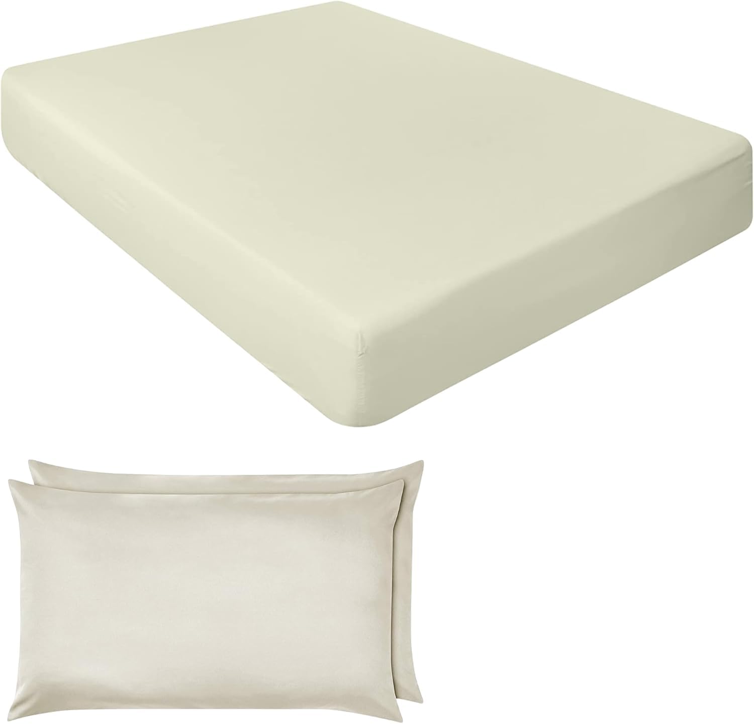 Niys Luxury Bedding Cream Extra Deep Fitted Sheets 16"/40Cm Deep Luxury Percale In 15 Colours (, King + Pillowcase Pair)