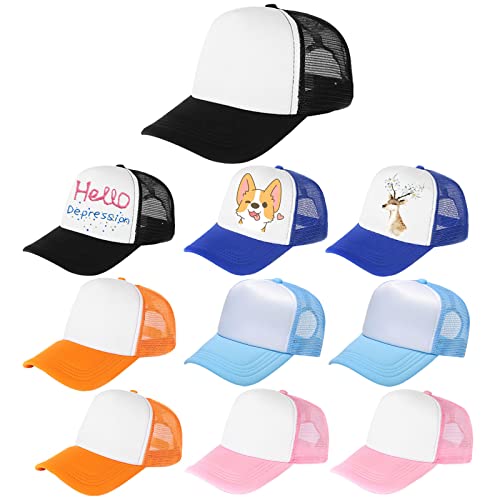 Outink 10 Pack Kids Mesh Baseball Cap Adjustable Sublimation Blank Snapback Trucker Sun Hat for Sports Outdoor (10Pack-Multicolor)
