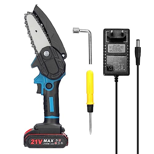 Fesjoy - Motosierra portátil ligera, motor de cepillo de 21 V, para cortar árboles, ramas de poda, leña (batería de enchufe EU 1)