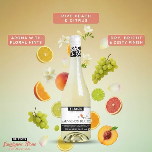 Image of ST. REGIS Non-Alcoholic Sauvignon Blanc - Low Calorie, Low Sugar - Crisp and Refreshing Tropical Fruity Rich Flavor from Germany Vineyards - 25.4 Fl Oz / 750ml