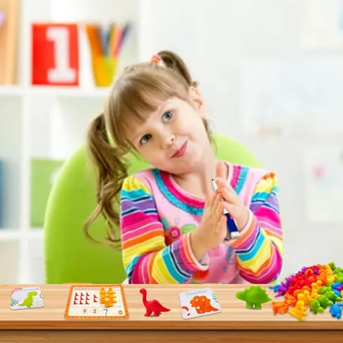 Image of Counting Dinosaurs Set - 72 Pcs Rainbow Counting Dinosaurs with Early Education Number Cognition Cards - Montessori Matching Game - Educational Color Sorting Toys for Toddlers Babies
