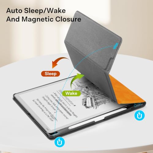 Image of CoBak Case for 11 inch Kindle Scribe 3rd Generation 2025, Kindle Scribe Colorsoft with Two Viewing Angles - All New PU Leather Cover with Auto Sleep Wake, Pen Holder. Orange Crossgrain