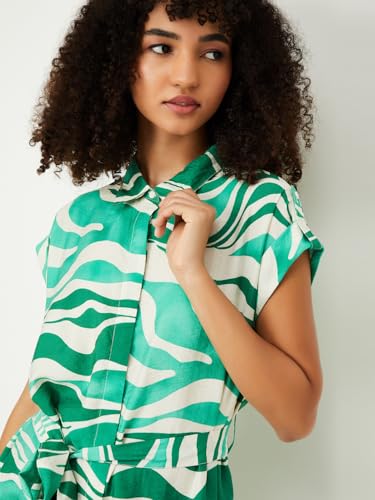 Image of Max Women's Half Sleeves Spread Collar Cotton Printed A-line Dress