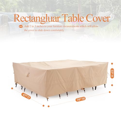Wj-X3 Rectangle Patio Furniture Cover Beige, Heavy Duty Outdoor Table Cover Anti-Fading thumb #1
