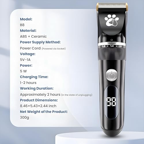 Dog Clippers, Dog Grooming Kit, 2-Speed Low Noise IPX5 Waterproof LED Display Professional Cordless Pet Hair Trimmer, Suitable for Small Medium Dogs & Cats - Image 5