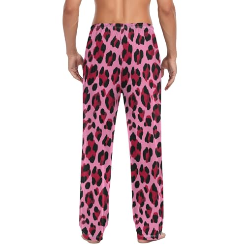 Vdsrup Men's Pajama Pants Leopard Print Pajama Pants for Men PJs Bottoms Drawstring Pockets Wine Red Sleep Lounge Pants S2