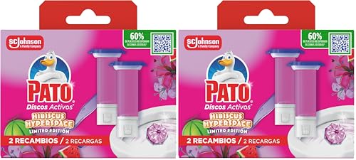 Miniatura 8 de Pato Discos Activos WC Edición Limitada Hibiscus Hyperspace, Limpia, Refresca y Perfuma el Inodoro, Eficacia 360°, 2 Recambios : 12 discos (Paquete de 2)