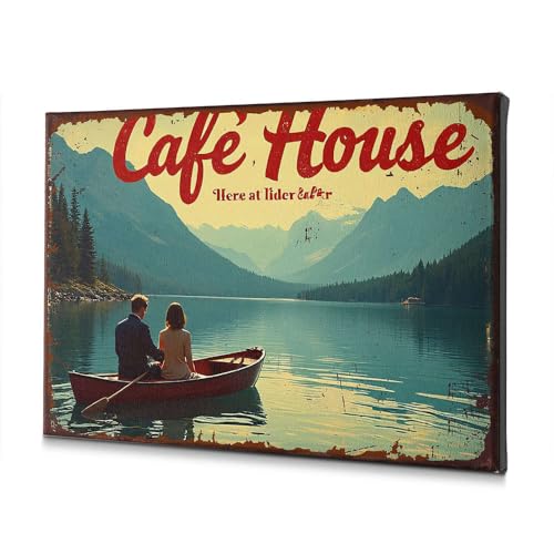 Toile murale de salle de bain haut de gamme motif café et lac 30 x 40 cm