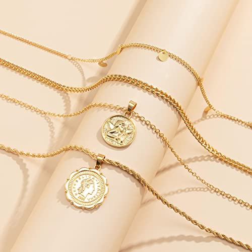 MJartoria Layered Necklaces for Women Trendy Retro Coin Pendant Chain Necklaces Dainty Link Chain Choker Necklaces for Jewelry Birthday Gifts3