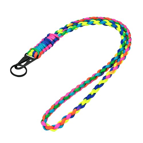 LAREDTREE Heavy Duty Paracord Lanyard Keychain, Paracord Necklace Cell Phone Keychain Whistles Wrist Braided Strap for Men Women Outdoor Activities, Camera, Traveling(Colourful)