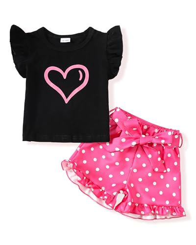 Image of NZRVAWS Girl Clothes Toddler Girls Summer Outfit Heart Tank Top+Pink Shorts 2 Piece Clothing for Girl 1 2 3 4 5 6 7 T