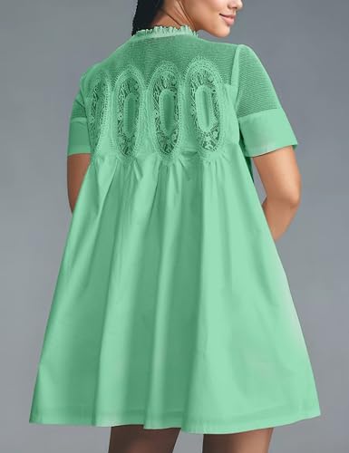 Women's Summer Lace Mini Dress Ruffled Collar Short Sleeve Flared A-Line Hem Babydoll Sundress(102-002)2