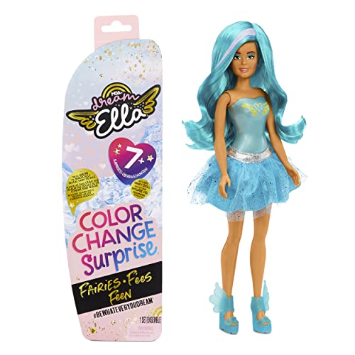 Dream Ella MGA's Hadas Sorpresa Que cambian de Color - Juguete Coleccionable para niños - Muñeca de 29cm con 7 sorpresas - Incluye Peluca, Falda, Botas y más - Edad: 3+ años - Ella, Verde Azulado