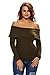 Shawhuwa Womens Sexy Off Shoulder Long Sleeve Choker Zipper Crop Top