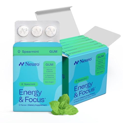 Image of Neuro Energy & Focus Gum - Caffeine Gum with 40mg Natural Caffeine & L-Theanine - Nootropic Energy Supplement with B Vitamins - Sugar Free, Vegan - Spearmint, 54ct