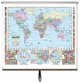 World Primary Classroom Wall Map on Roller