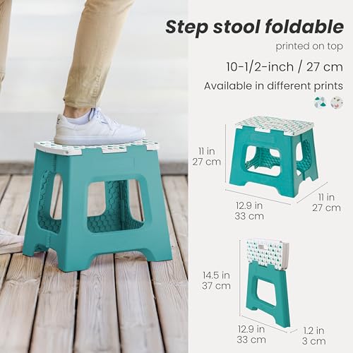 Image of Vigar Compact Step Stool Foldable, 10-1 /2-inch Step Stools for Adults up to 330 Pound, Lightweight Stool, Non-Slip Folding Step Stool, Geometric Top