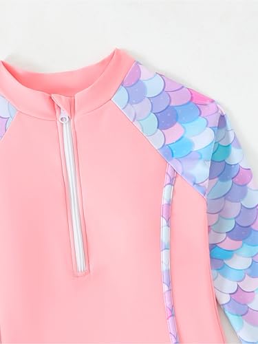 2 Pcs Rash Guard Sets for Girls Mermaid Scales Printed Swim Shirts with Shorts Bathing Suits4