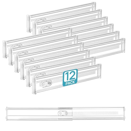Vtopmart 12 Pack 2.36' Short Upgrade Drawer Dividers for Kitchen Drawer, 12.8'-22.3' Expandable Kitchen Drawer Organizer, Clear Plastic Organizer Separator for Flatware, Utensil, Cutlery, Underwear