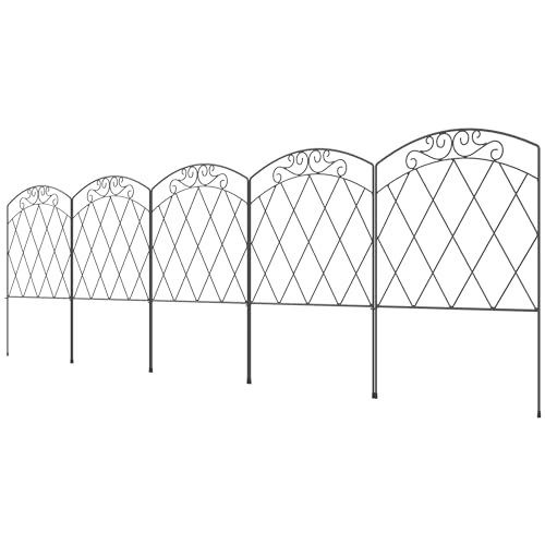 Outsunny Lot de 5 clôture de jardin décoratives, avec ornements en métal noir pour parterre de fleurs bordures - 305 x 80 cm noir