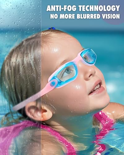 Image of Aegend Kids Swim Goggles, Pack of 2 Swimming Goggles for Children Boys & Girls Age 3-14, White-blue & Pink-blue