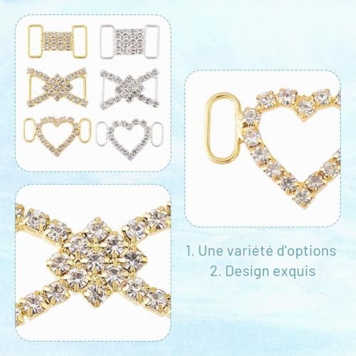 HOBBIESAY 12 Pièces 3 Styles Breloques de Lacets en Laiton pour Baskets Clips de Lacets en Argent Doré avec Strass en Cristal Boucles de Chaussures Décoratives pour Femmes Accessoires – vue 3
