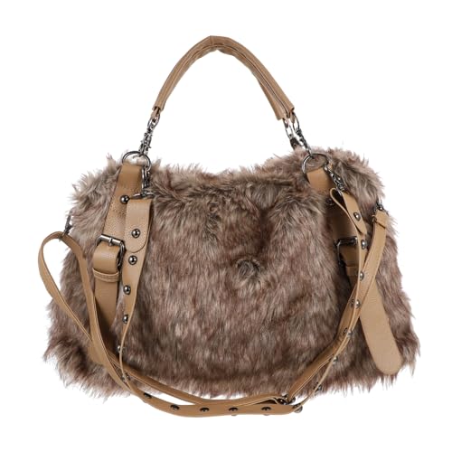Sac bandoulière en peluche marron idéal pour les cours au lycée et les sorties en ville