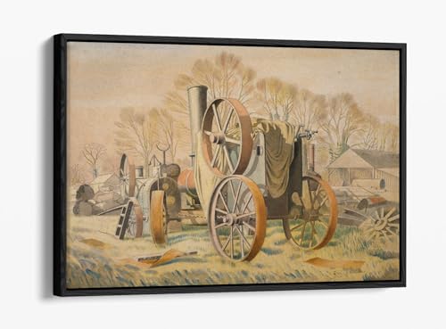 The Tractor 1933 Ravilious impression sur toile haut de gamme avec encadrement noir
