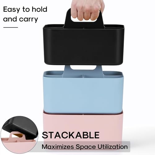 Image of Multiuse Caddy Organizer with Handle, Portable Divided Plastic Tote Bin - Art Craft, Stationary Pen Marker Crayons, Makeup Hair Supplies Storage - Bathroom, Classroom, Dorm, Office, Desk Holder -Black
