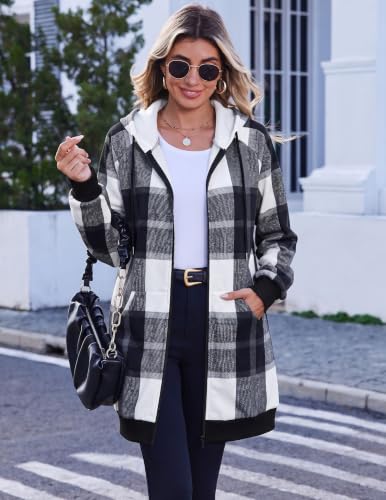 HOTOUCH Plaid Hoodie Women's Zip Up Hoodies Oversized Long Tunic Sweatshirts - image 4