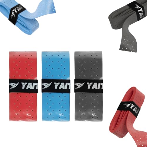 Image of Universal Overgrips (Pack of 3) | High Tack Design | Breathable Comfort Material | Usable for Pickleball, Badminton, Tennis, Squash and Padel | Red, Blue & Grey Colours - Pack of 3