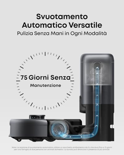 eufy E20 Robot Aspirapolvere 3 in 1, Svuotamento Automatico, Aspirazione 30.000 Pa, Filtraggio a 5 Stadi, Evitamento Ostacoli e Spazzola Antigroviglio. Ideale per Tappeti, Fessure e Scale