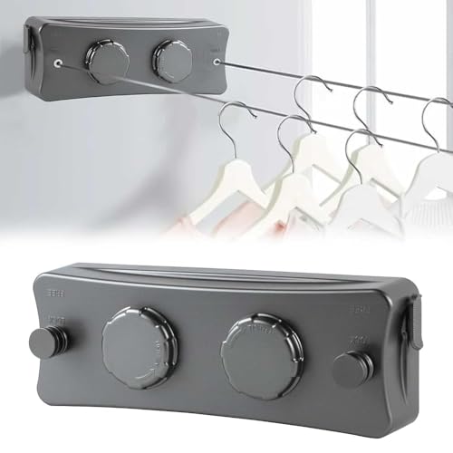 Retractable Clothesline,16.7 Ft Clothes Drying Line Indoor,Double Retractable Clothes Lines,Laundry Line Wall Mounted for Hanging Clothes Outdoor,Clothing Line Adjustable Heavy Duty