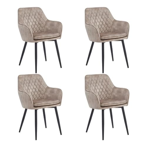 Colenis® - Laura Chaise de Salle à Manger - Lot de 4 - Champagne - Velours Adoré - Design - Chaise de Cuisine - Assise rembourrée en - Pieds en métal