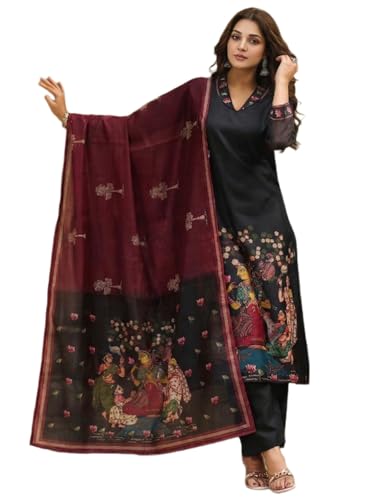 Image of ANNI Designer Women Viscose Blend Printed Straight Kurta with Pant and Dupatta | Ladies Kurta Pant Dupatta Set | Women Ethnic Wear Dress | Indian Traditional Clothing for Girl