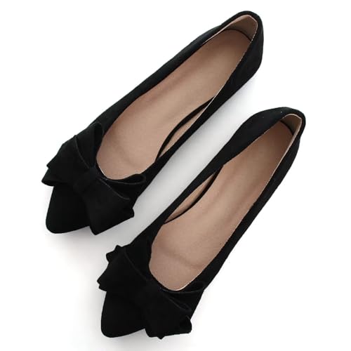 Image of WENJIAZHIZHI Square Toe Bow Ballet Slip-On | Classic Suede Finish,Chic Bow Detail,Effortless Everyday Style,Wedding Party Office,Plus Size Available