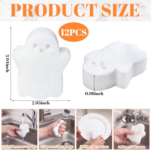Image of Tioncy 12 Pack Ghost Kitchen Sponges Bulk Dual Sided White Ghost Scrubber Sponges Dishwashing Kitchen Cleaning Accessories for Household Supplies