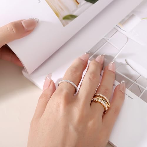 Silver Rings For Women, 18k White Gold Plating And Featuring Round Cubic Zirconia (Cz) Stones, These Stackable Rings Make Exquisite Thoughtful Gifts Special Occasions Such As Birthdays And Weddings4