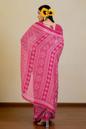 Image of MIRCHI FASHION Women Saree Leheriya Print Chiffon | Lightweight Traditional Sari for Farewell and Wedding Ceremonies with Unstitched Blouse Piece