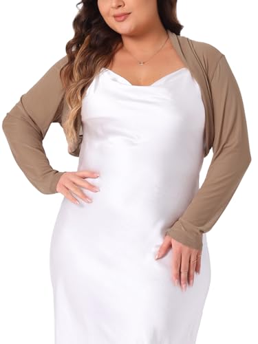 Image of Agnes Orinda Plus Size Mesh Crop Cardigans for Women Long Sleeve Open Front See Through Sheer Bolero Shrug Top