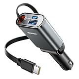 JOYROOM 車載充電器 【極小・巻き取り式・USB-C】 巻き取り式充電ケーブル シガーソケット 車 57W【3台同時充電・業界超コンパクト設計】 カーチャージャー Type C 急速充電/12V/24V対応 iPhone/Android対応