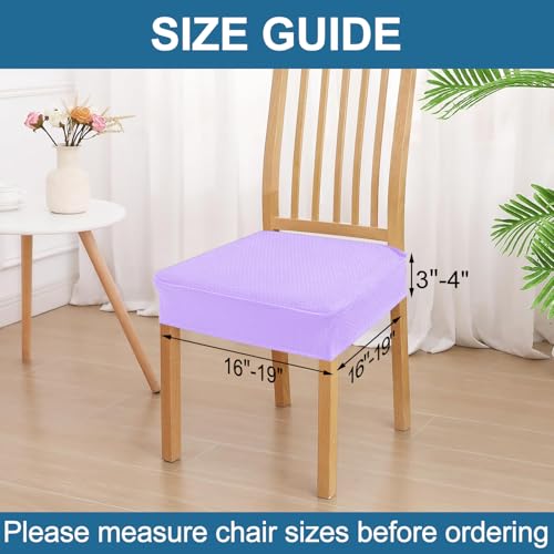 Image of Smiry Waterproof Seat Covers for Dining Room Chairs, No Rear Covers | Stretch Jacquard Removable Washable Chair Seat Slipcovers Protector, Set of 6, Lavander