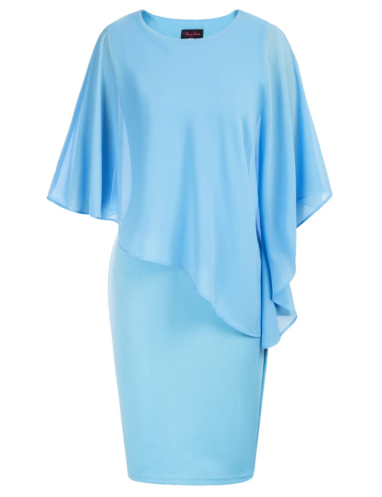 Hanna Nikole Damen Große Größe Chiffon Cape Cocktailkleid Knielang Abendkleid mit Overlay