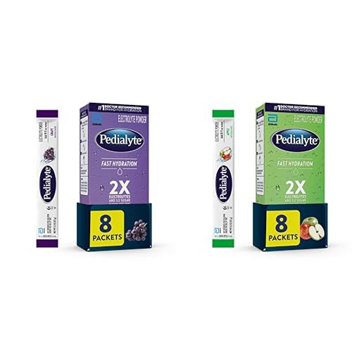 Pedialyte Fast Hydration Electrolyte Powder Packets, Variety Pack, 16 Single-Serving Powder Packets, Grape, Apple