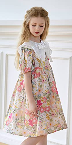 SMILING PINKER Little Girls Floral Dresses Organza Ruffle Peter Pan Collar Puff Sleeves Party Dress with Bowknot4