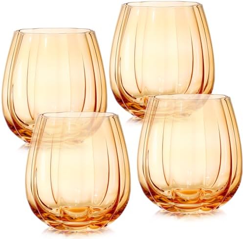 4 Pcs Fall Pumpkins Stemless Wine Glasses 17oz Wine Drinking Glas...