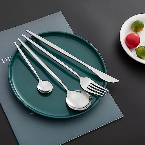 Image of Stainless Steel Silver Cutlery Set for 6 Person with Gift Box 24 Pieces Mirror Finish Luxury Premium Flatware Set for Dining Table Hotel Cafe Bar Restaurant House Warming Gifts