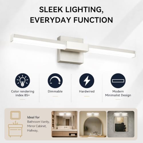 Image of SOLFART Bathroom Light Fixture Dimmable: Brushed Nickel 24-Inch Built-in Step Dimming Vanity Lights for Bathroom ETL IP44