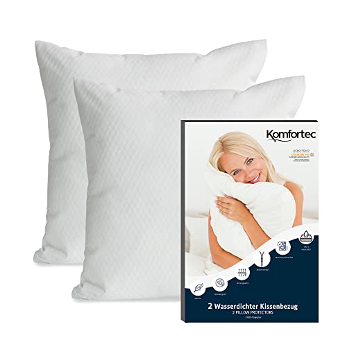 Komfortec Lot de 2 Housses de Coussin imperméables 60 x 60 cm avec Fermeture éclair, Respirantes, hypoallergéniques, Anti-acariens, 2 Housses de Coussin Blanches kmf-kbezug-wd-2x60x60 Cover